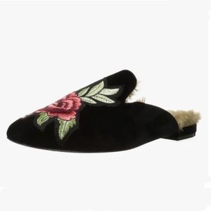 Joie Floral Embroidered Fur Mules